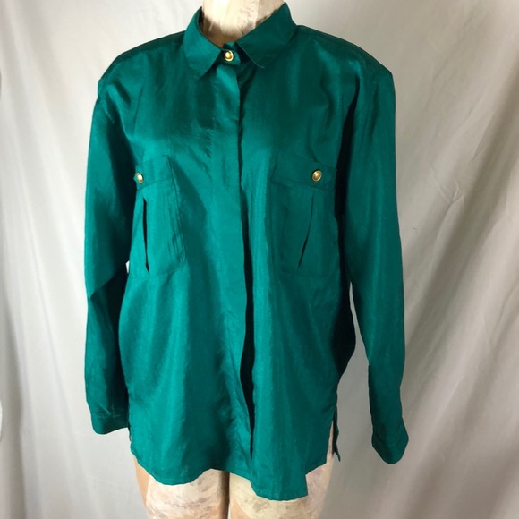 Vtg green long sleeve top 16 - Picture 2 of 4